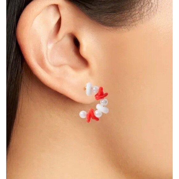 Lele Sadoughi Riviera Beaded Huggie Small Hoop Earrings New W/Flaw - Picture 2 of 8